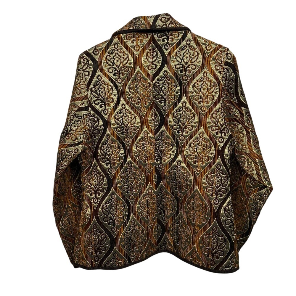 Khangura Women Brown Gold Tapestry Damask Blazer Jacket Single Button Large - Picture 4 of 10